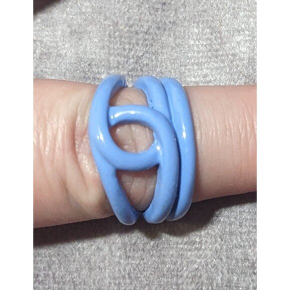 Abstract Metal Blue Enamel Coated Fashion Ring Size 8 - Picture 11 of 13